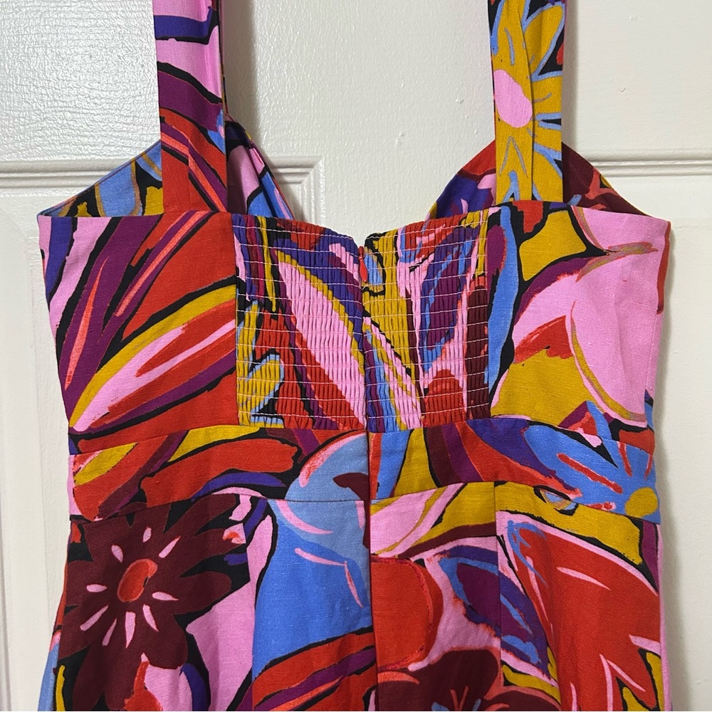 REBECCA VALLANCE Positano Tie-front Printed Linenblend Mini Dress in Pink Size 4 - Picture 9 of 13